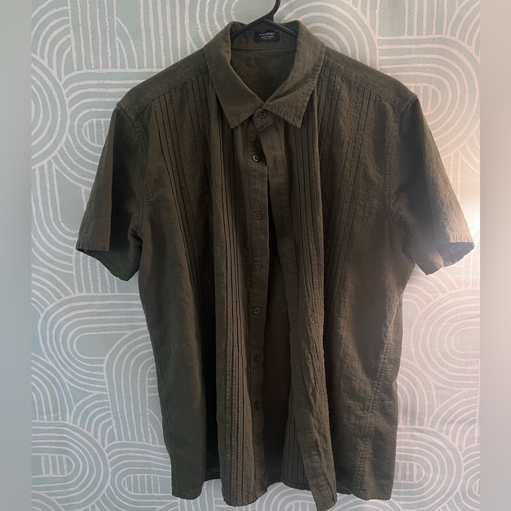 COOFANDY Olive Green Short Sleeve Button Down Shirt Size L